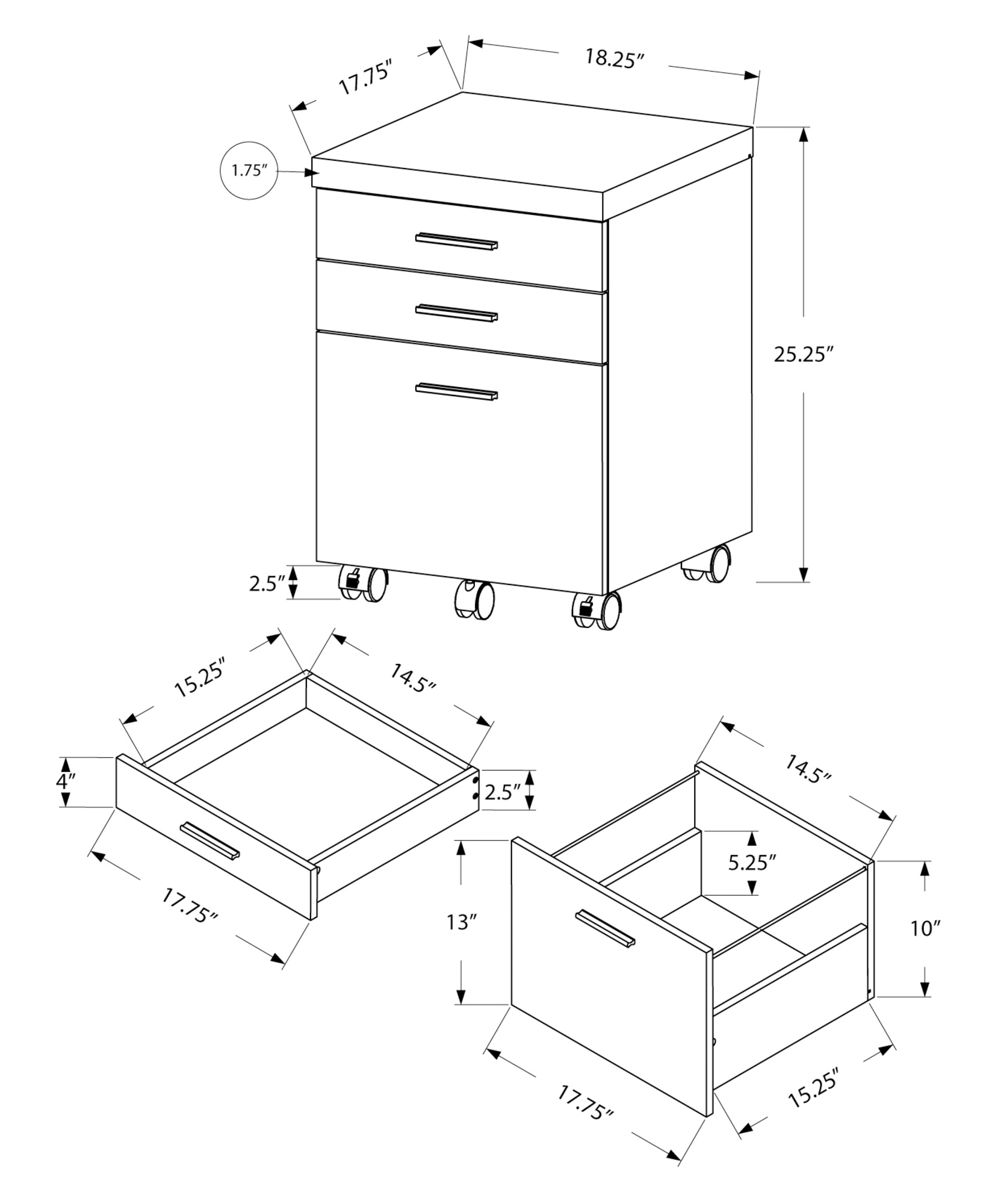 FILING CABINET - 3 DRAWER / WHITE / CEMENT-LOOK ON CASTOR